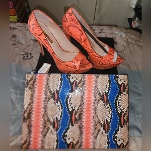 Lilian Snake Print Heels W/ Matching Clutch Purse